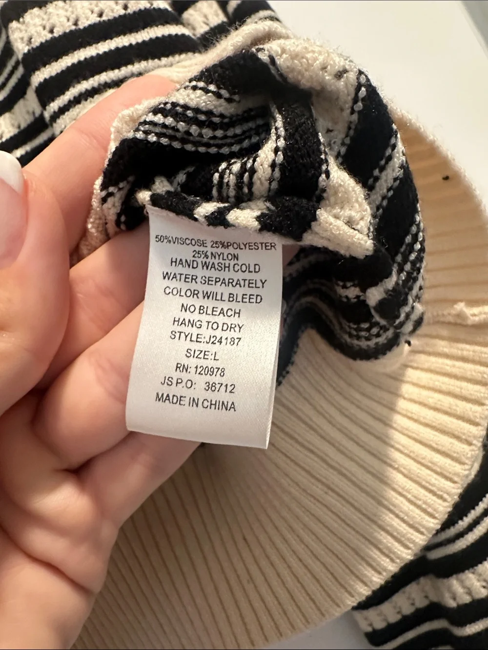NWT Entro Black and Cream Striped Sweater
